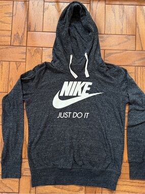 Nike Heather Dark Gray Pullover Hoodie with White Logo